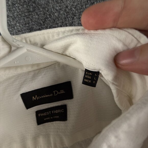 Massimo Dutti Men White Long Sleeve Button Up Shirt Elbow Patches Large Finest - Picture 8 of 16